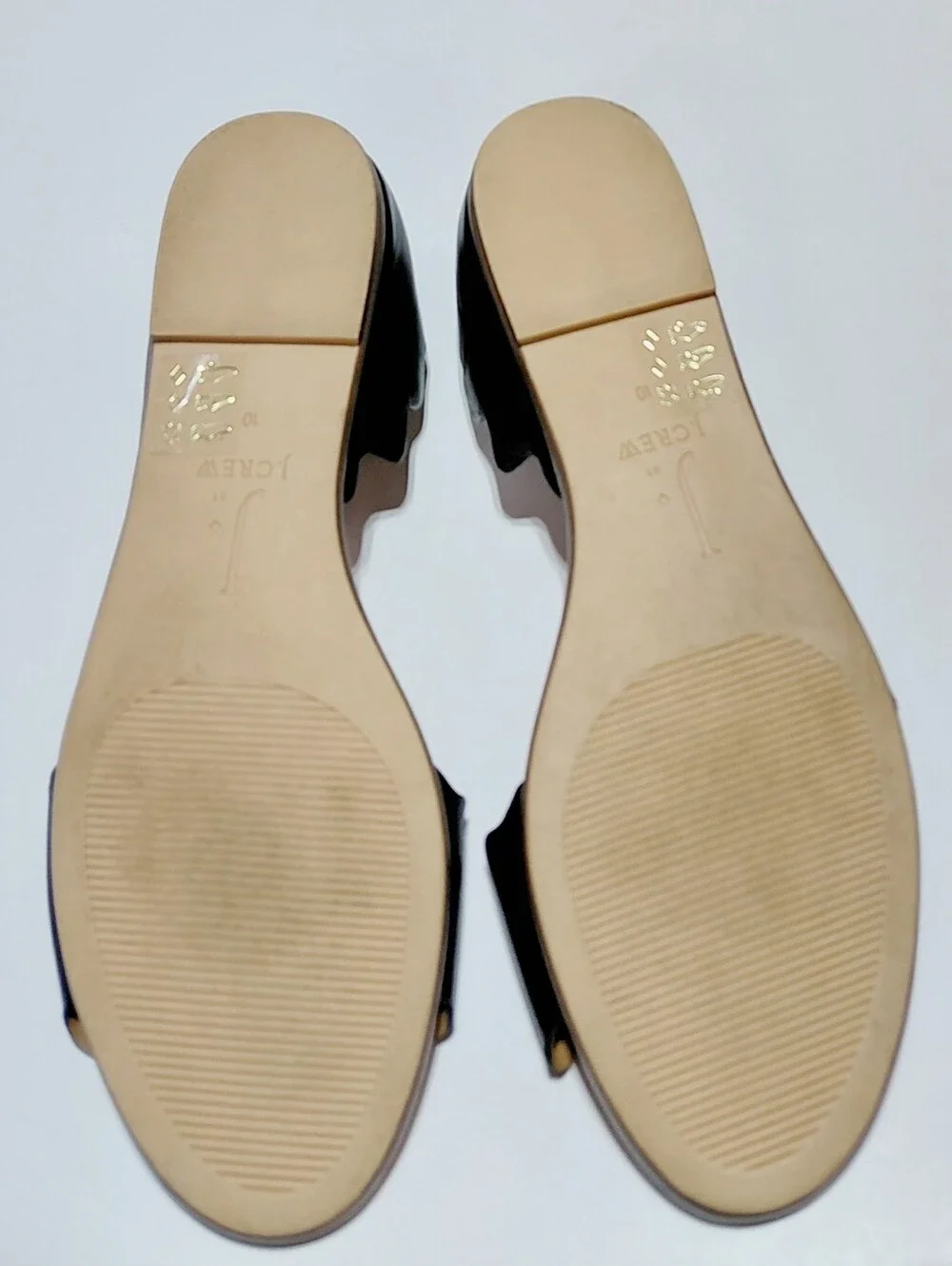 J. CREW Women's Black Scalloped Leather Peep Toe Flat Shoes Size 10